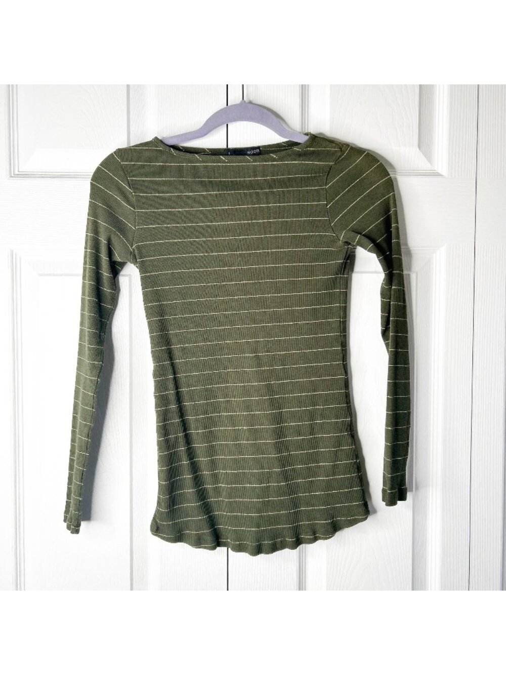 Soon Maternity Dark Green Striped Long Sleeve Ribbed Top Women's Size Small S